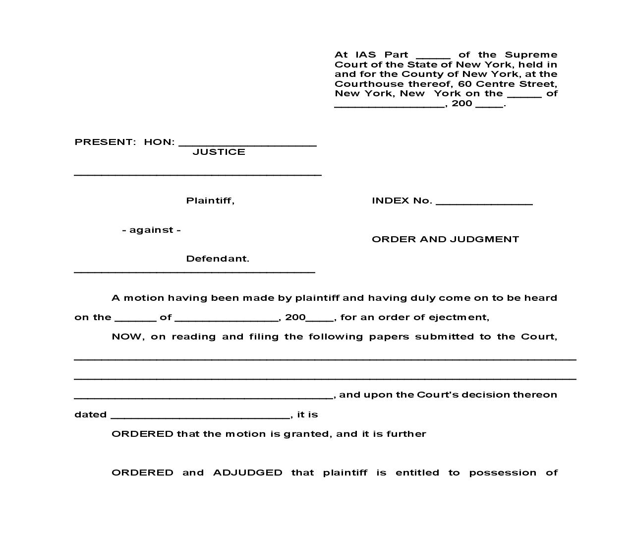 Order And Judgment Ejectment | Pdf Fpdf Doc Docx | New York