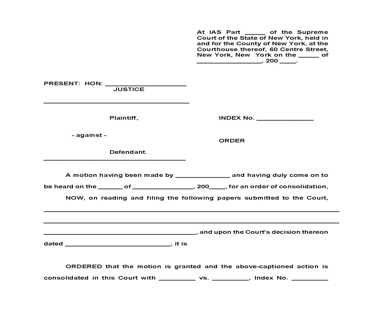 Order Directing Consolidation Transfer From Other County | Pdf Fpdf Doc Docx | New York