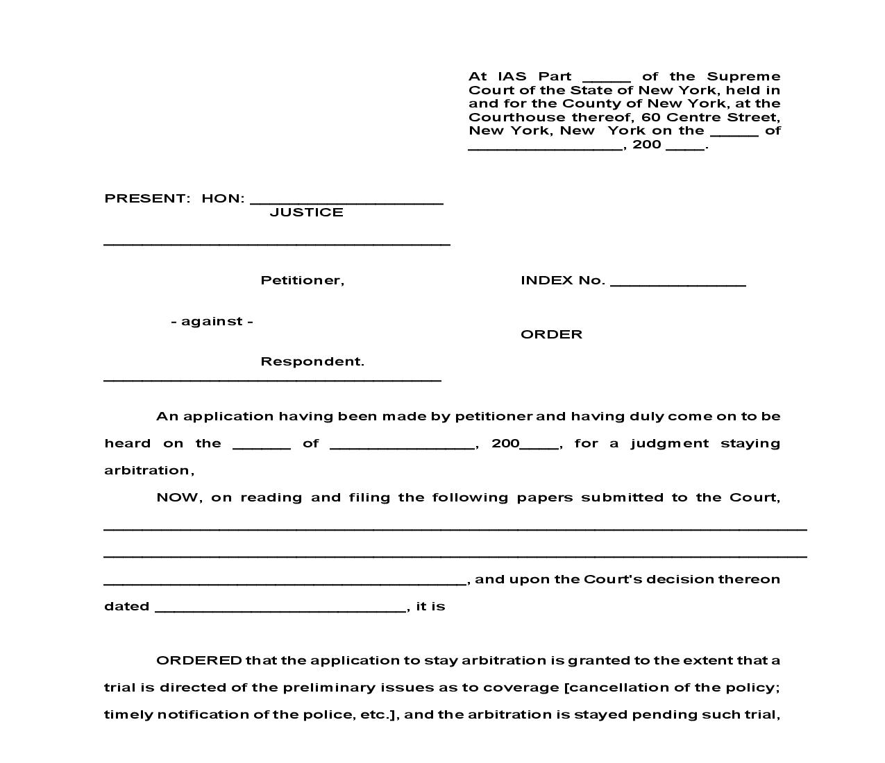 Order Directing Framed Issue Hearing Uninsured Motorist | Pdf Fpdf Doc Docx | New York