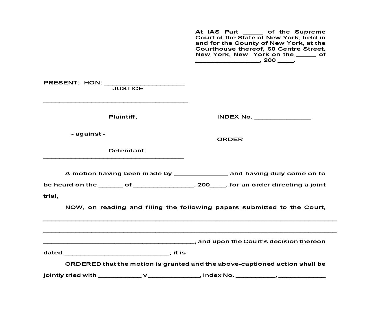 Order Directing Joint Trial | Pdf Fpdf Doc Docx | New York