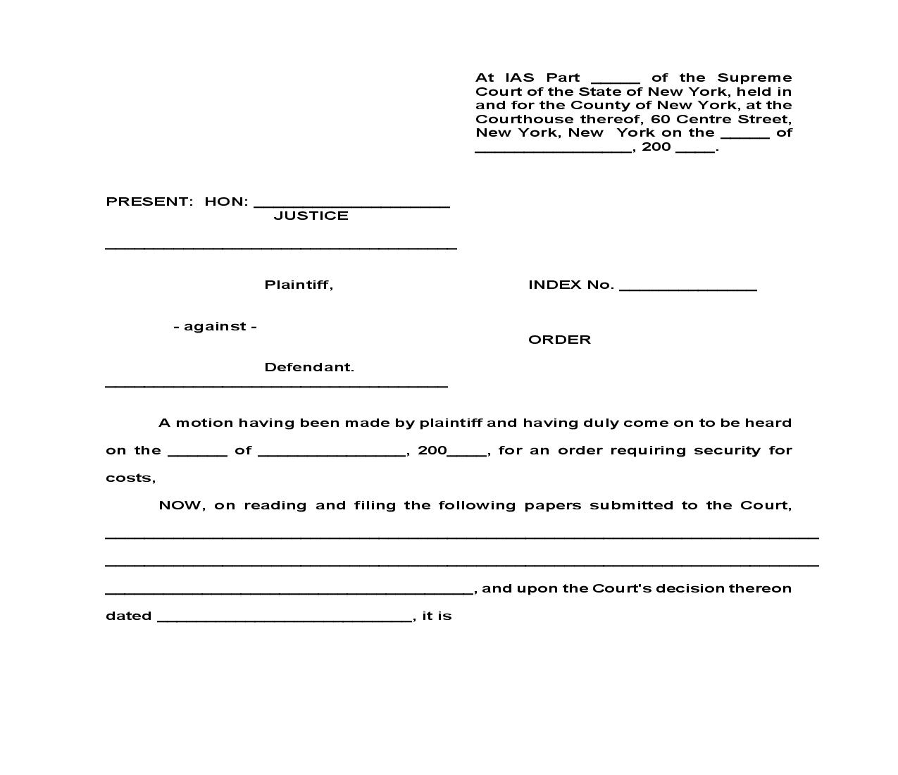 Order Directing Security For Costs | Pdf Fpdf Doc Docx | New York