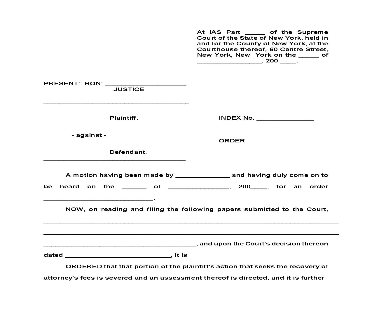 Order Directing Severance Of Claim For Counsel Fees | Pdf Fpdf Doc Docx | New York