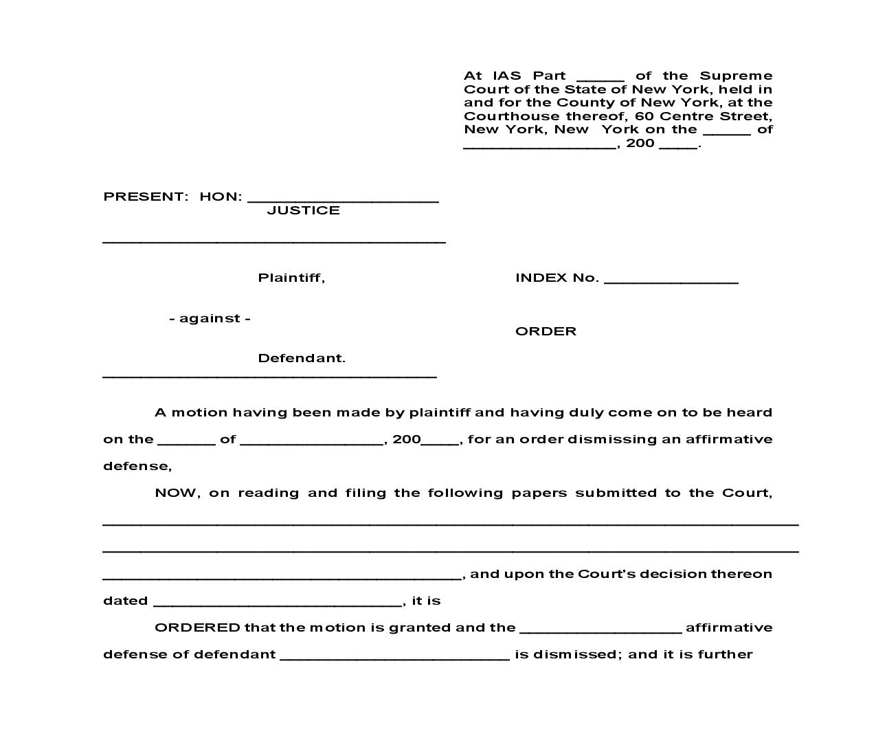 Order Dismissing Defense | Pdf Fpdf Doc Docx | New York