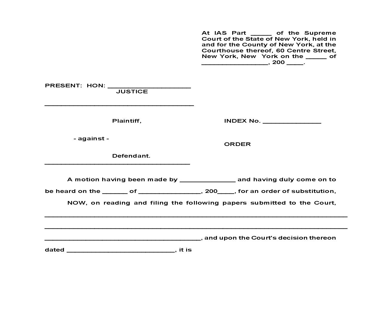 Order For Substitution Of Plaintiff | Pdf Fpdf Doc Docx | New York