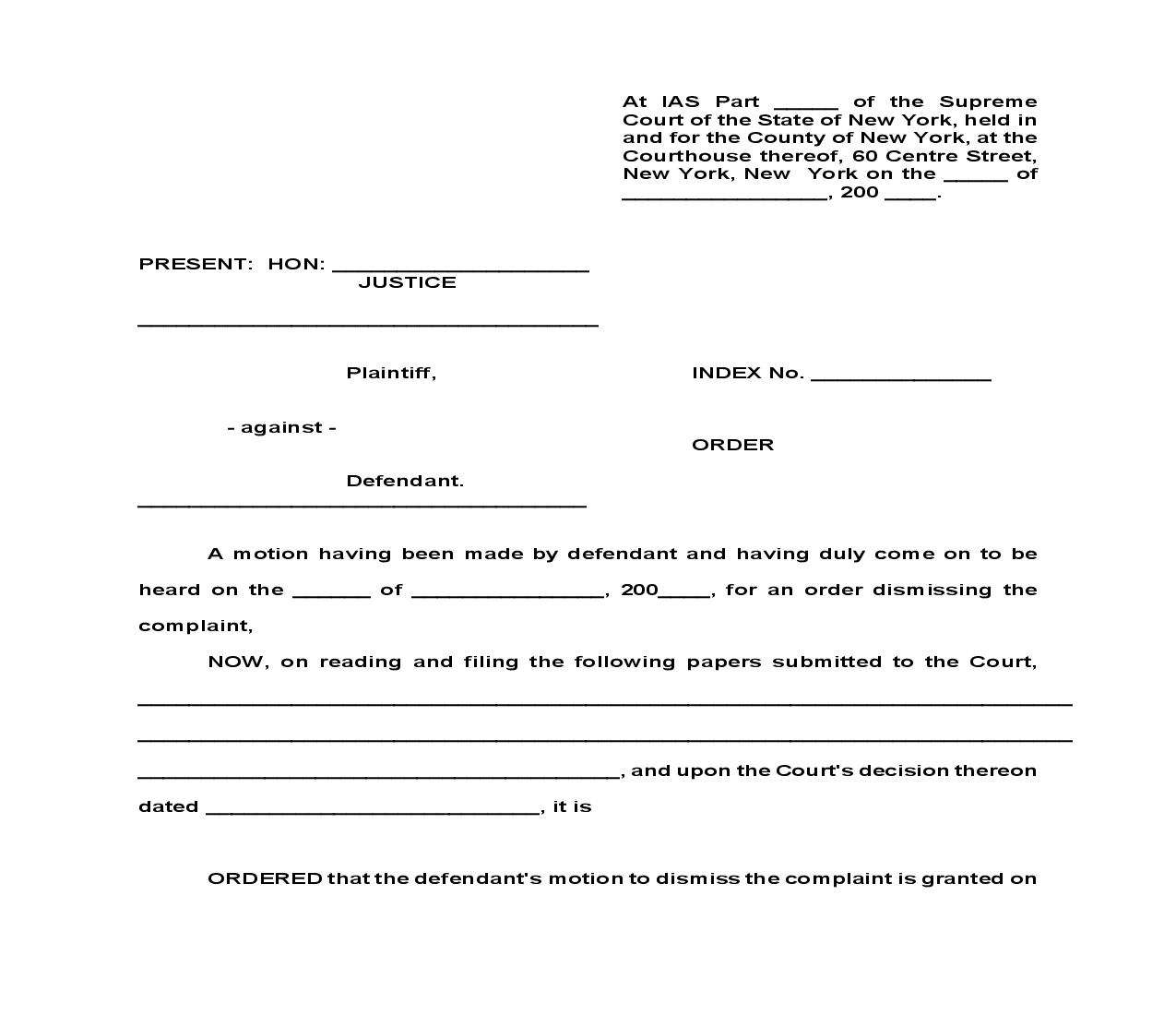 Order Granting Motion To Dismiss Complaint On Default | Pdf Fpdf Doc Docx | New York