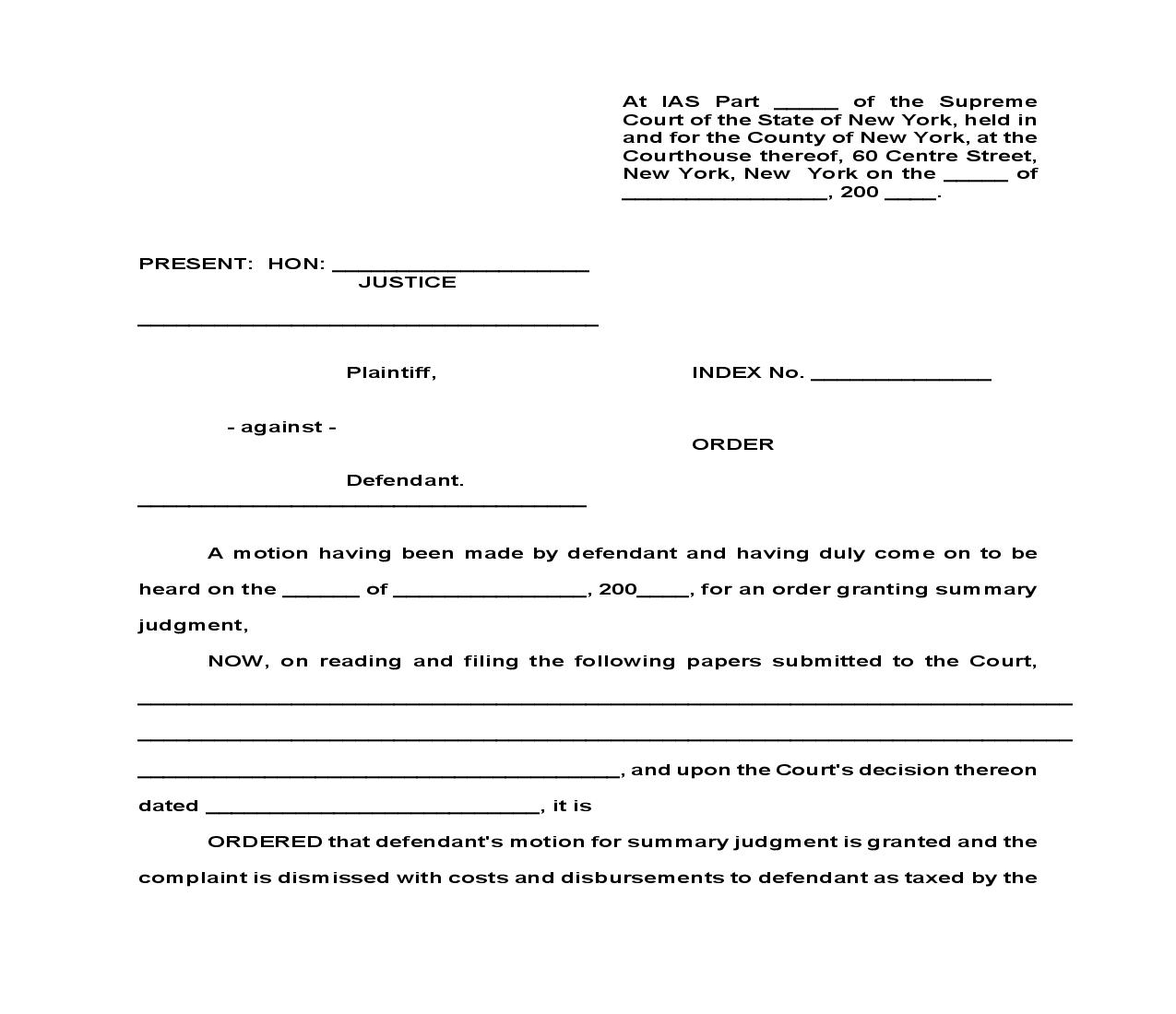 Order Granting Summary Judgment Dismissing Complaint | Pdf Fpdf Doc Docx | New York