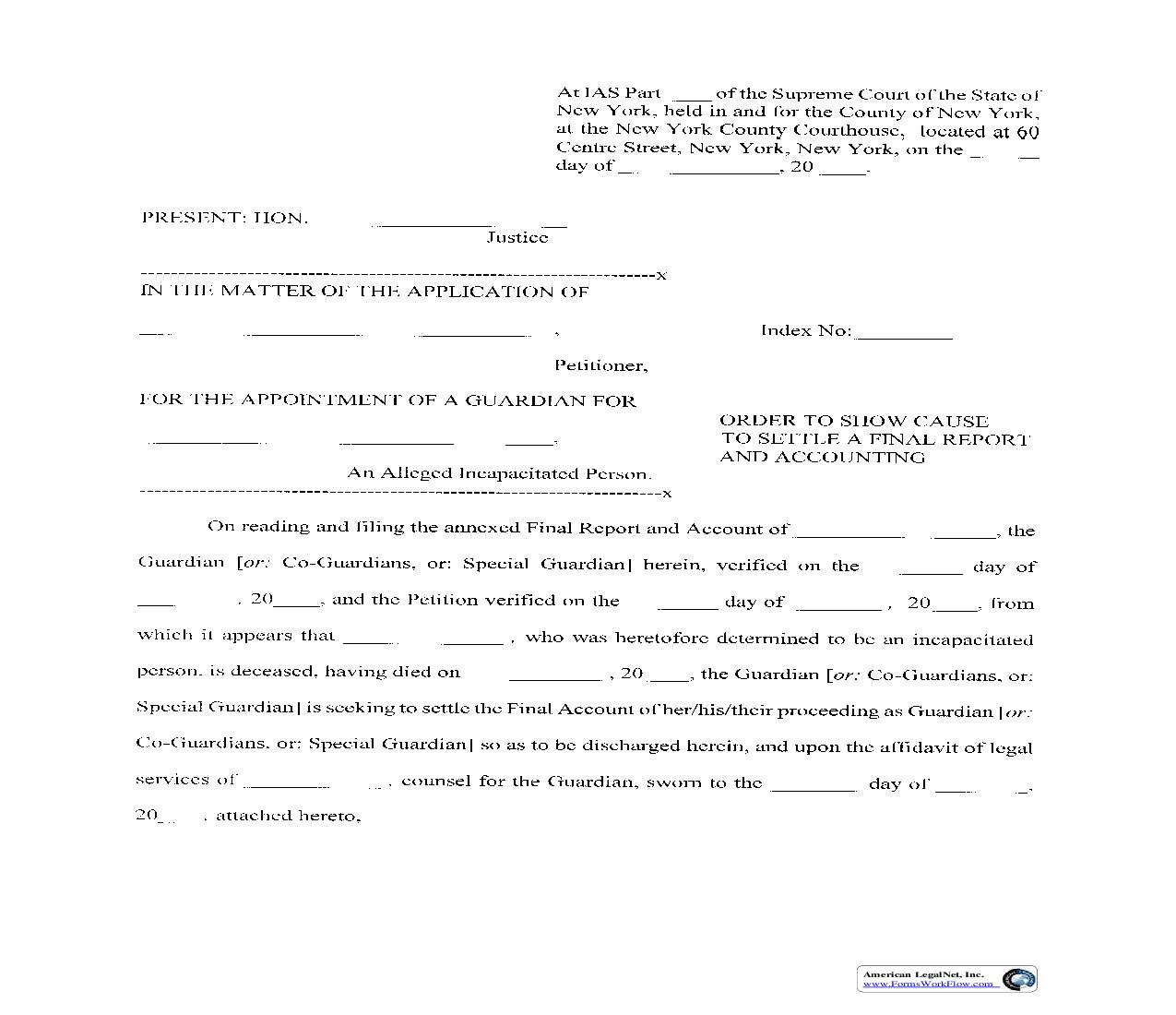 Order To Show Cause To Settle Final Report And Accounting | Pdf Fpdf Doc Docx | New York