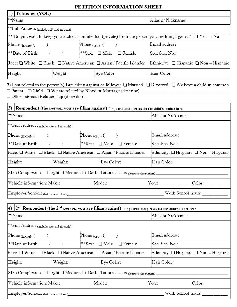 Petition Information Custody Visitation Guardianship Writ (Family Court - County Of NY) | Pdf Fpdf Docx | New York