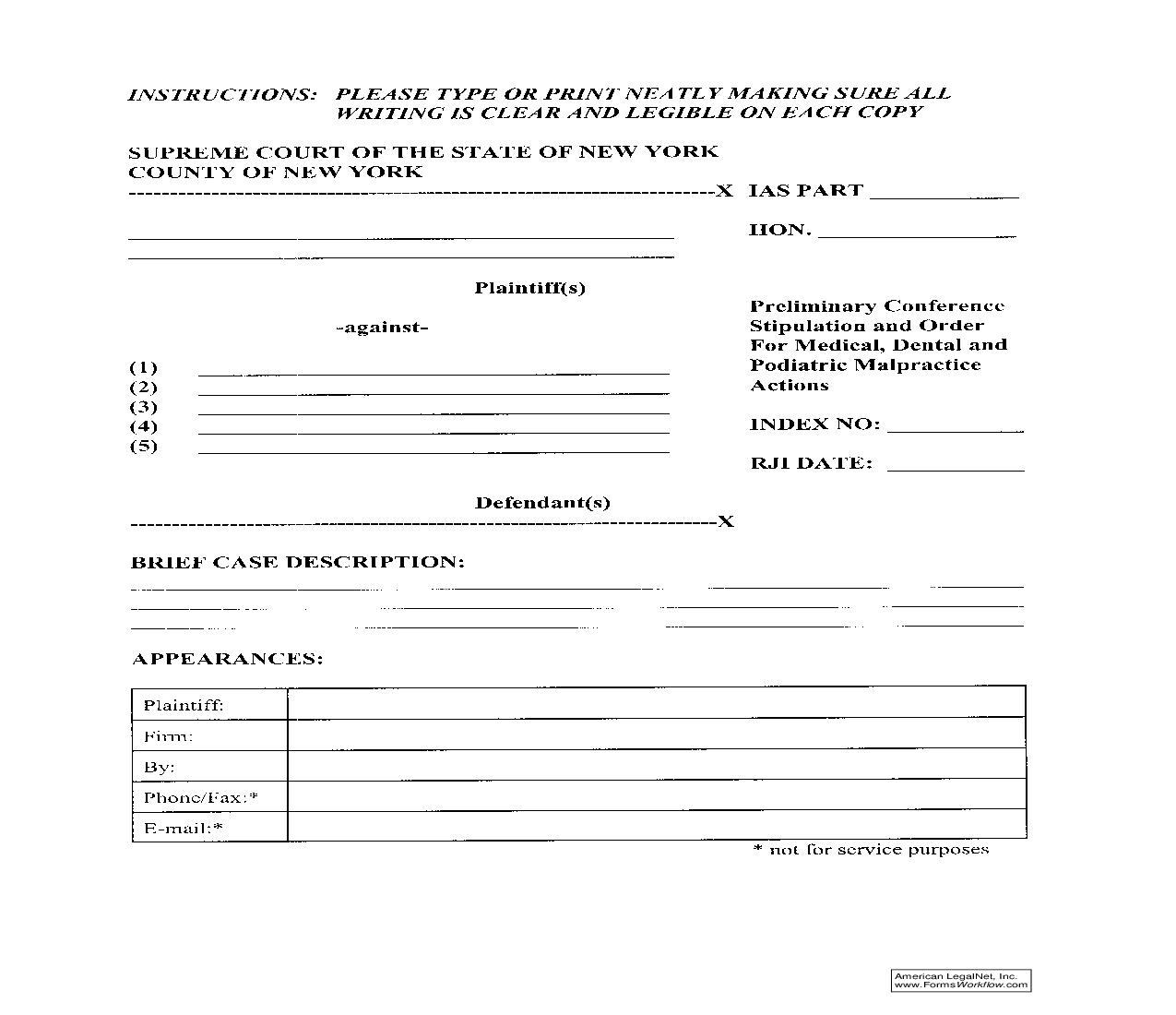 Preliminary Conference Order For Medical Dental And Podiatric Malpractice Actions | Pdf Fpdf Doc Docx | New York