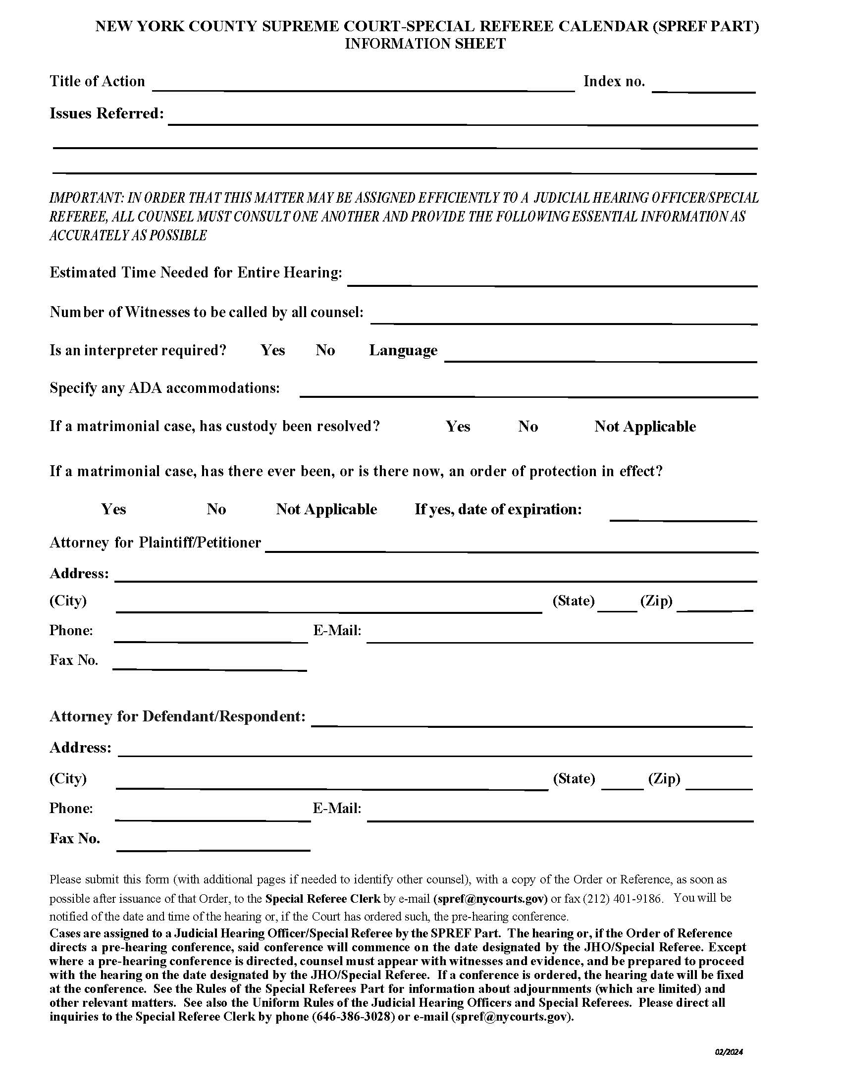 Special Referee Calendar (Part SRP) Information Sheet {1JD SRCIS} | Pdf Fpdf Doc Docx | New York