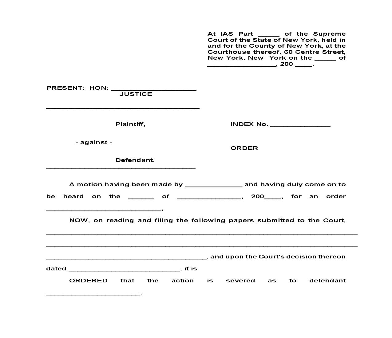 Stay Of Action And Severance Pending Outcome Of Bankruptcy Proceeding | Pdf Fpdf Doc Docx | New York