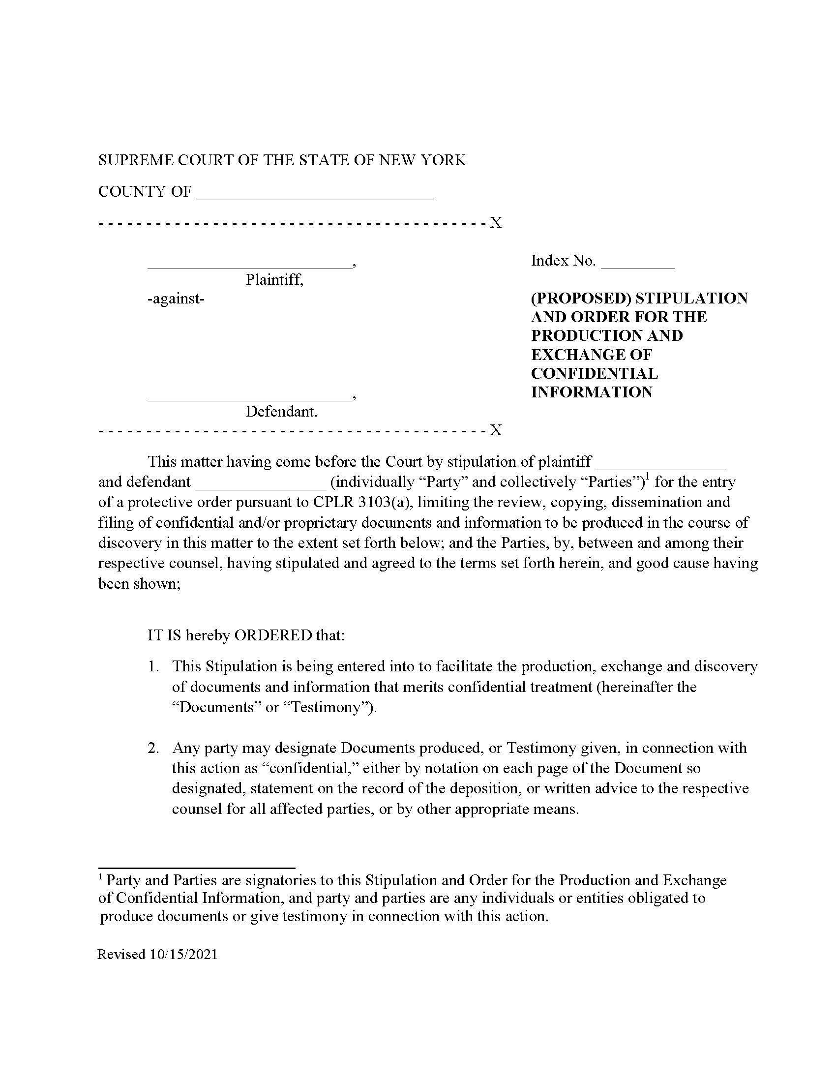 (Proposed) Stipulation And Order Exchange Of Confidential Information (Judge Borrok) {CoNY-SOECIPt53} | Pdf Fpdf Docx | New York