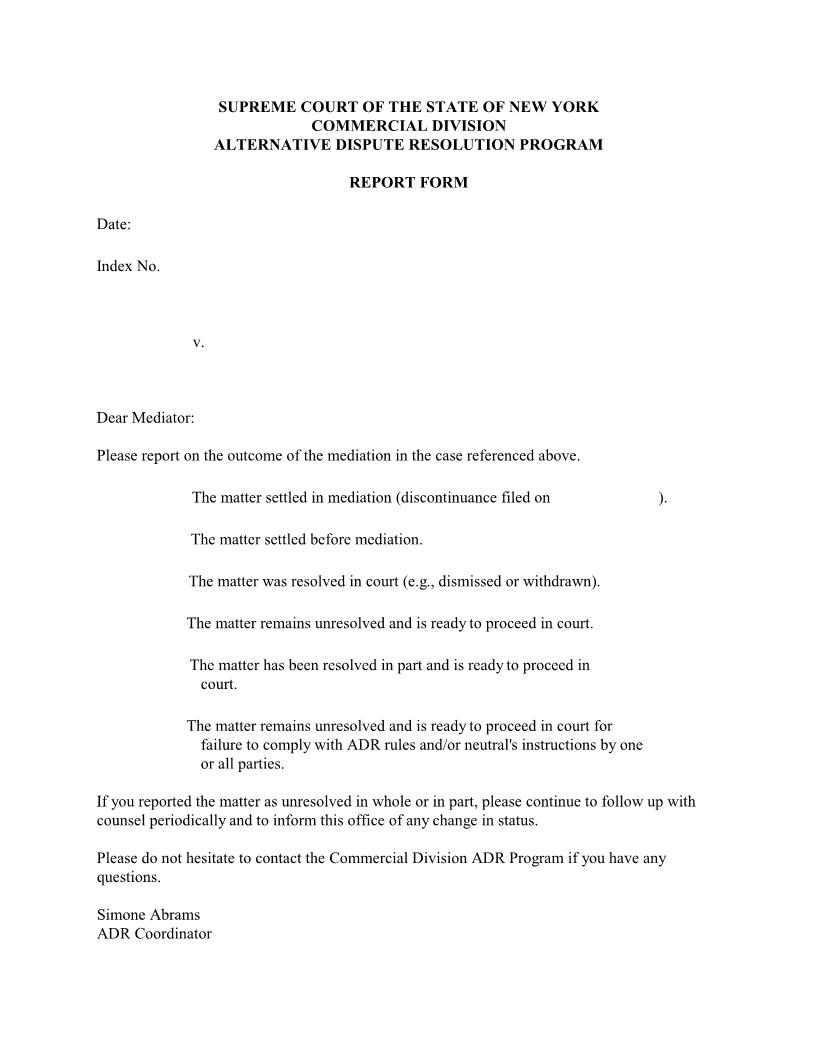 Alternative Dispute Resolution Program Report Form {CoNYCom-ADRRF} | Pdf Fpdf Docx | New York