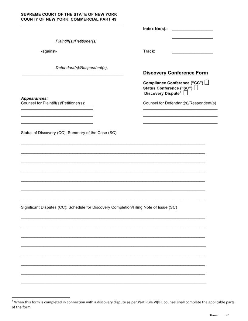 Discovery Conference Form (Part 49 - Judge Chan) | Pdf Fpdf Docx | New York