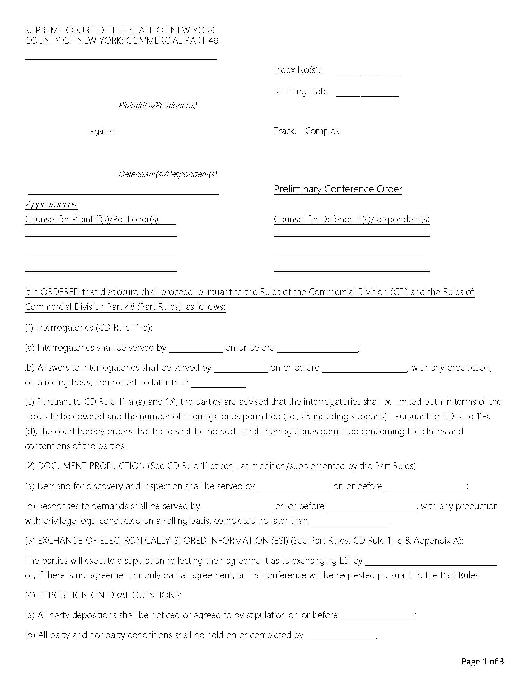 Preliminary Conference Order (Part 48 Judge Masley) {1JD-PCO_AM} | Pdf Fpdf Doc Docx | New York