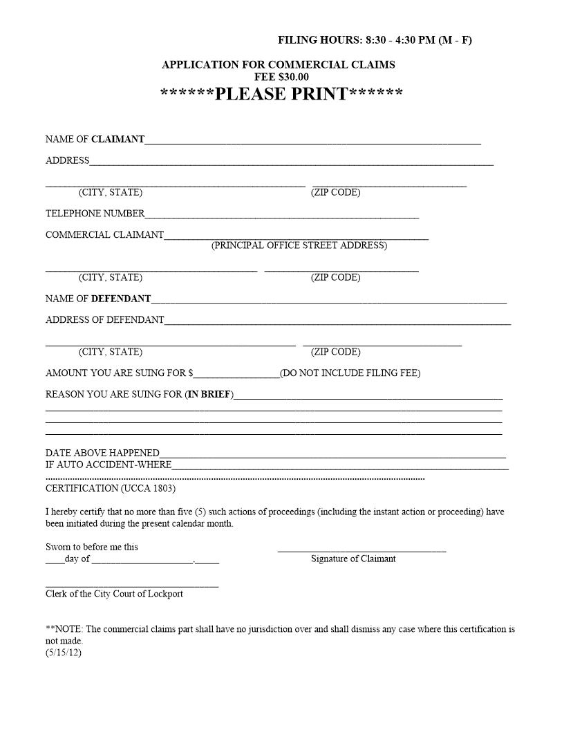 Application For Commercial Claims {NIA LOC-ACC} | Pdf Fpdf Docx | New York