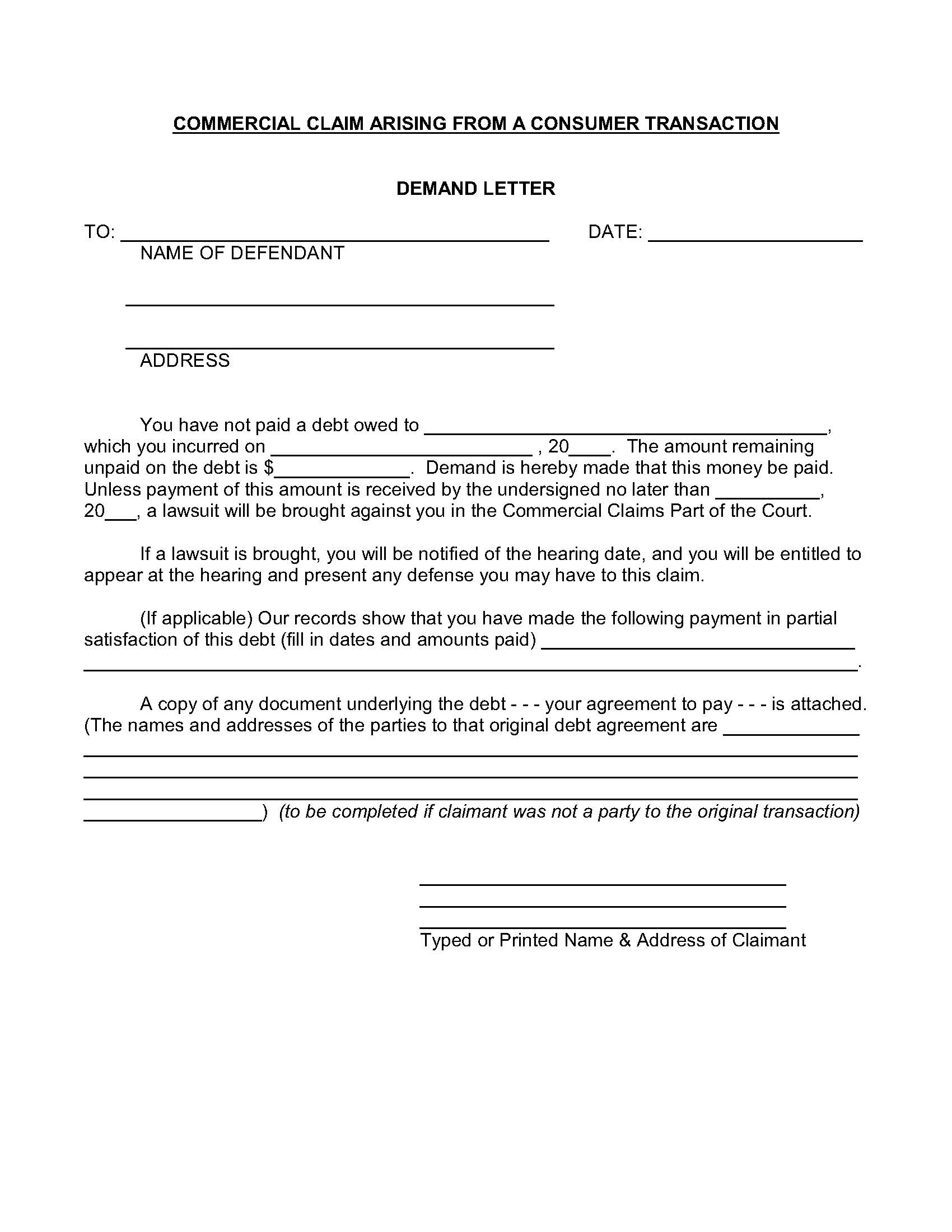Commercial Claim Arising From A Consumer Transaction {NIA LOC-CCACT} | Pdf Fpdf Docx | New York