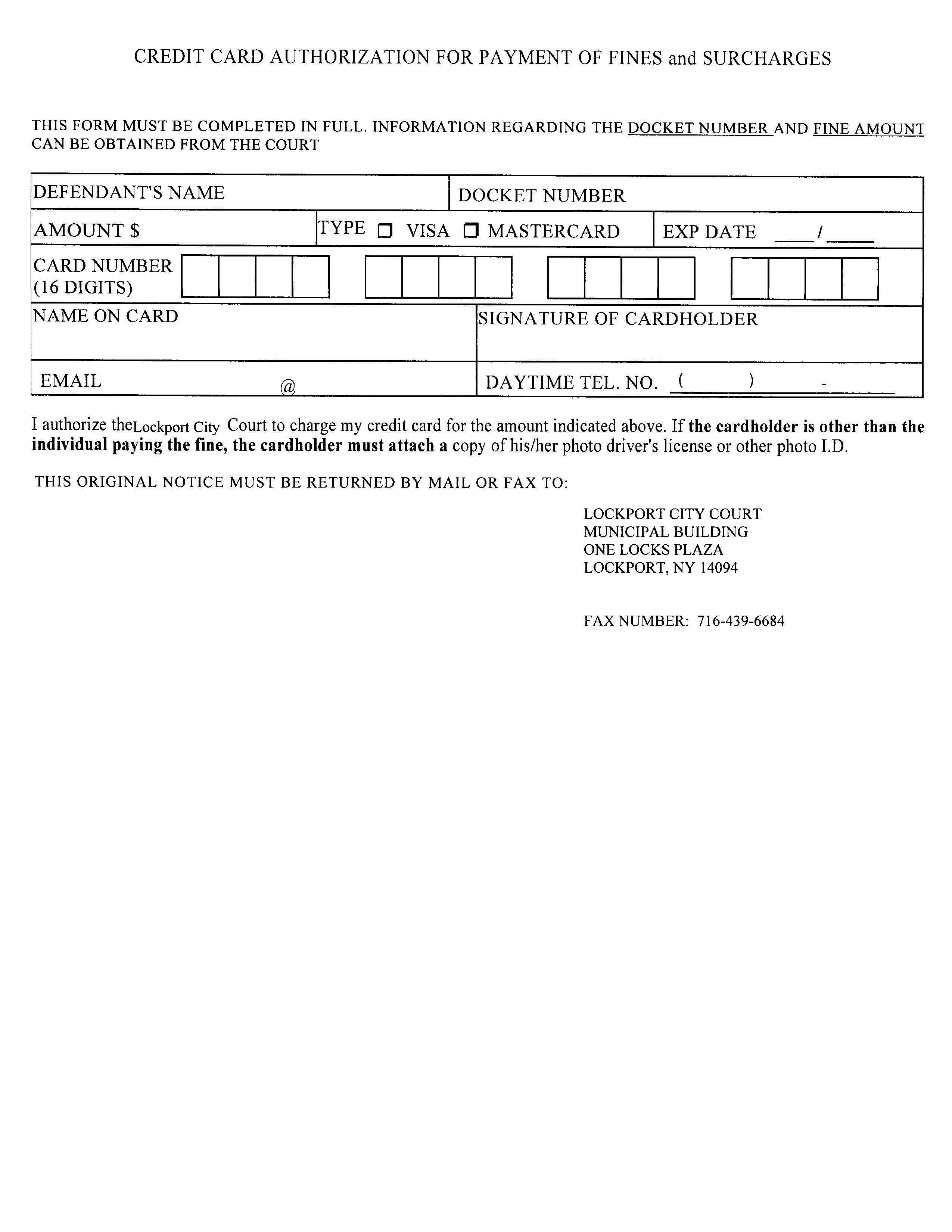 Credit Card Authorization For Payment Of Fines And Surcharges {NIA LOC-CCA} | Pdf Fpdf Docx | New York