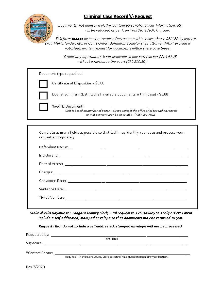 Criminal Case Record(s) Request {NIA CCRR} | Pdf Fpdf Docx | New York