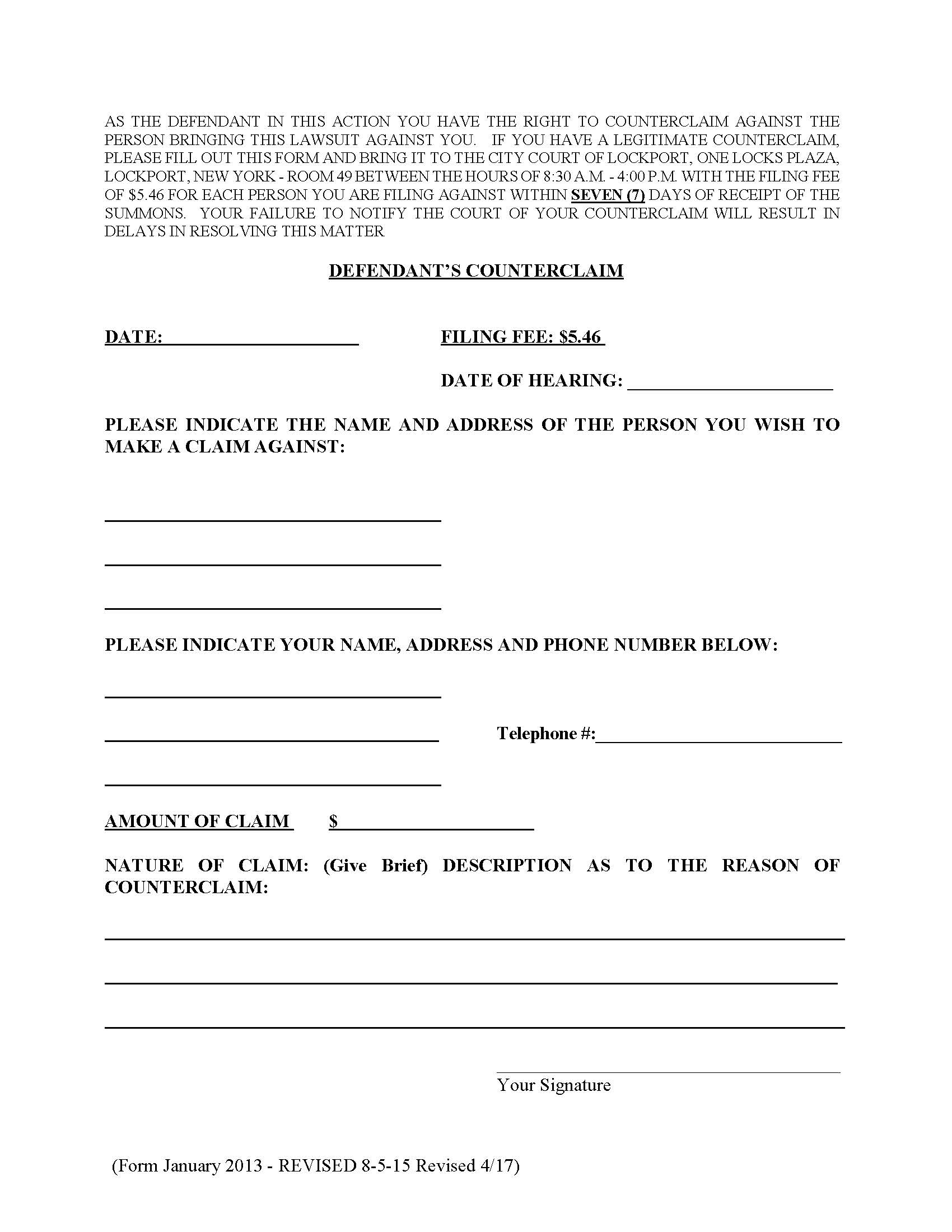 Defendants Counterclaim {NIA LOC-DC} | Pdf Fpdf Docx | New York