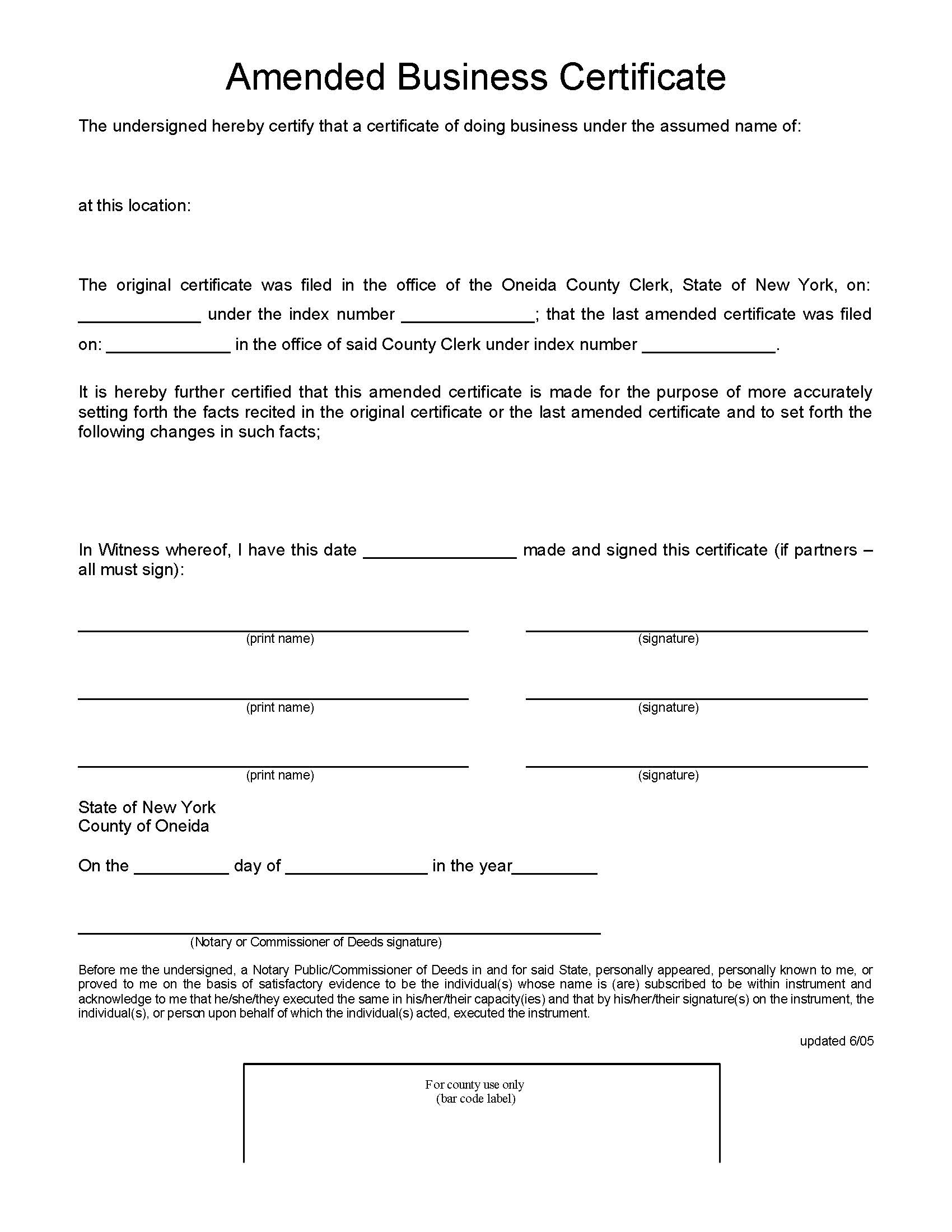 Amended Business Certificate | Pdf Fpdf Docx | New York