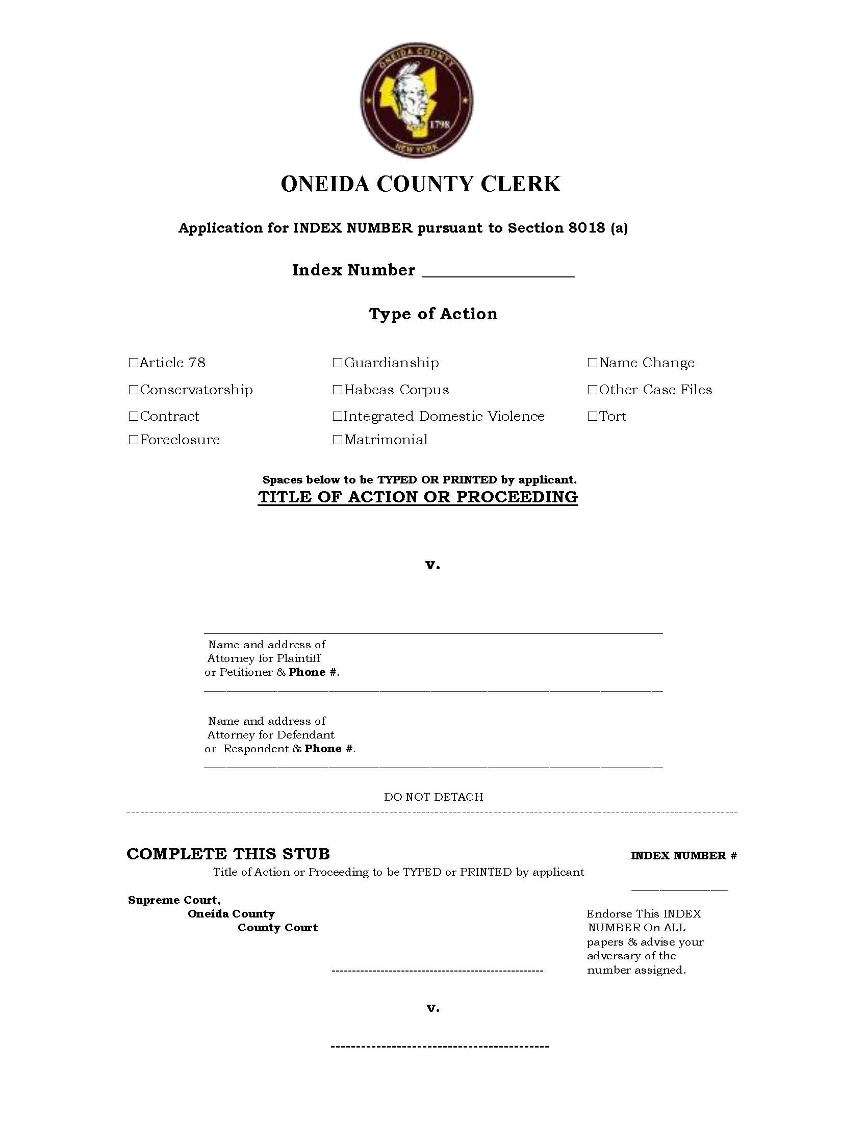 Application For Index Number {One AIN} | Pdf Fpdf Doc Docx | New York