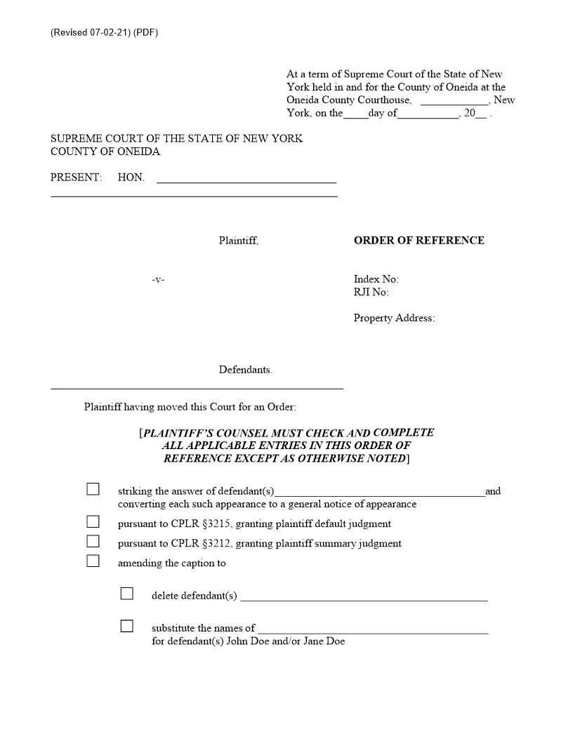 Order Of Reference | Pdf Fpdf Docx | New York