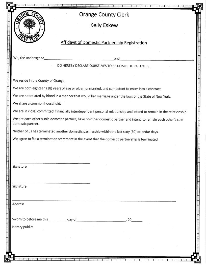 Affidavit Of Domestic Partnership Registration | Pdf Fpdf Docx | New York