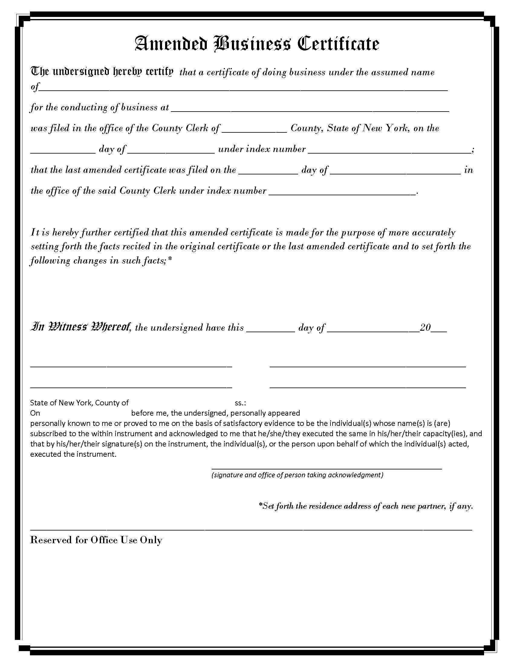 Amended Business Certificate | Pdf Fpdf Docx | New York