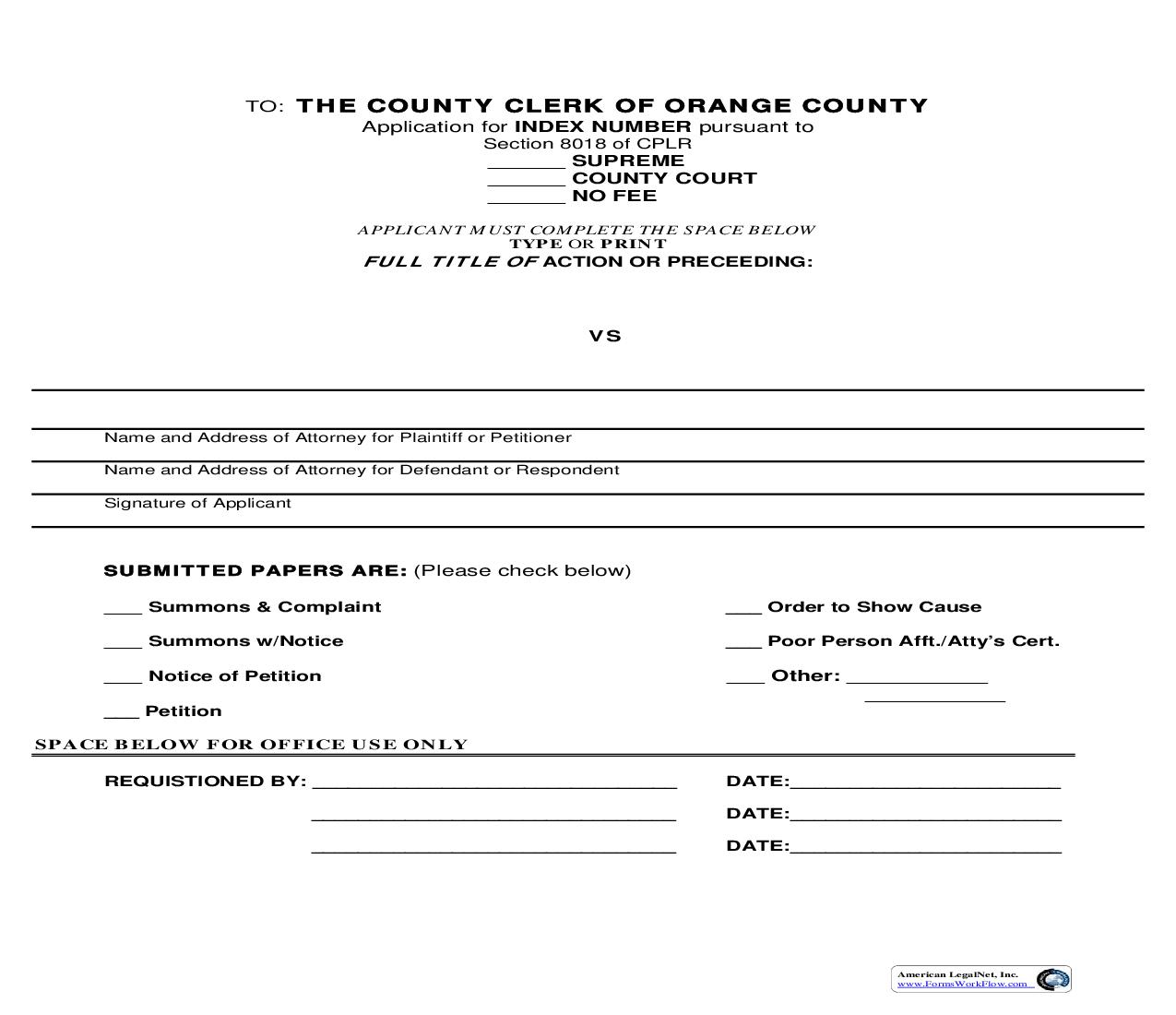 Application For Index Number | Pdf Fpdf Doc Docx | New York