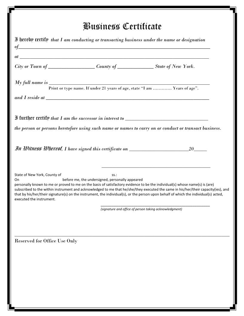 Business Certificate | Pdf Fpdf Docx | New York