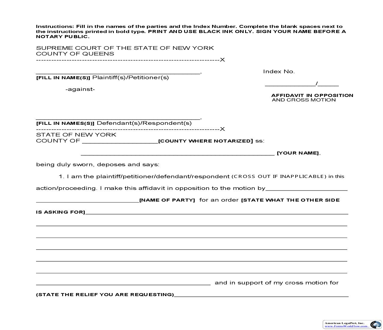 Affidavit In Opposition And Cross Motion | Pdf Fpdf Doc Docx | New York