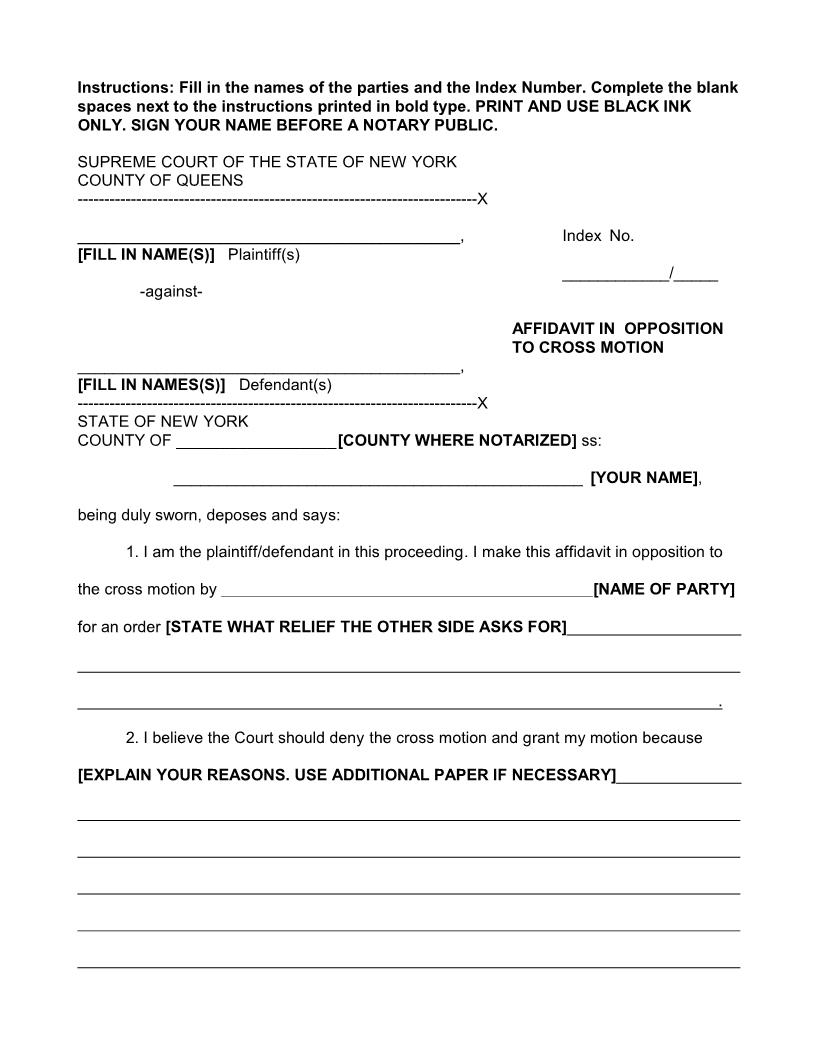 Affidavit In Opposition To Cross Motion | Pdf Fpdf Docx | New York