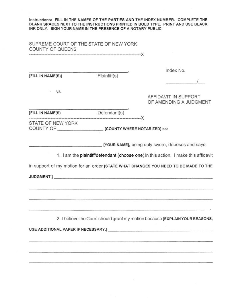 Affidavit In Support Of Amending A Judgment | Pdf Fpdf Docx | New York