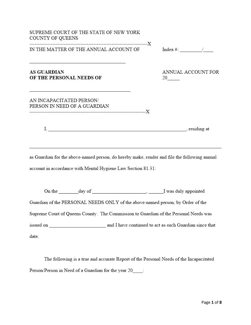 Annual Accounting (Personal Needs) {11JD AA-IPPN} | Pdf Fpdf Docx | New York