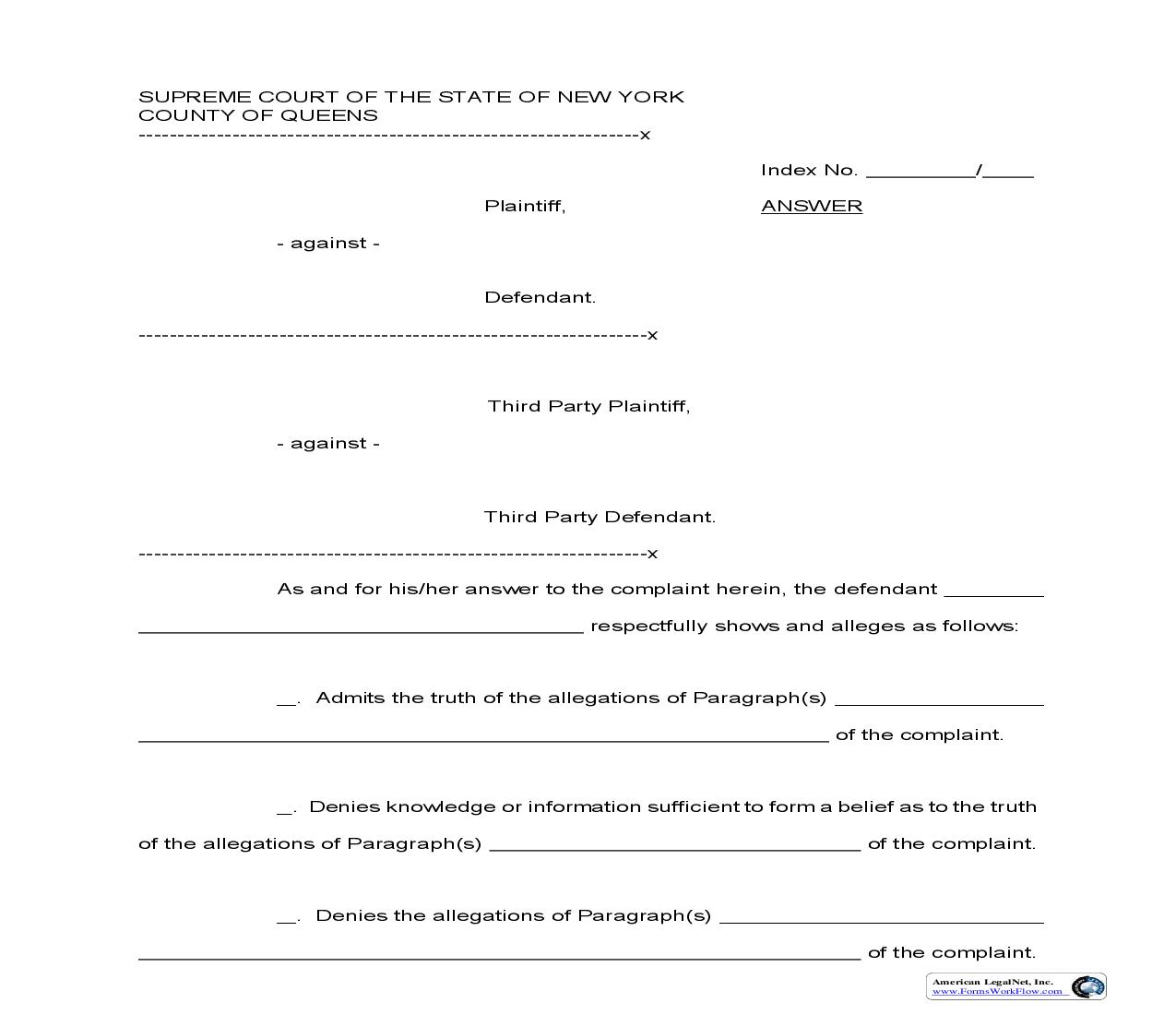 Answer (Third Party) | Pdf Fpdf Doc Docx | New York