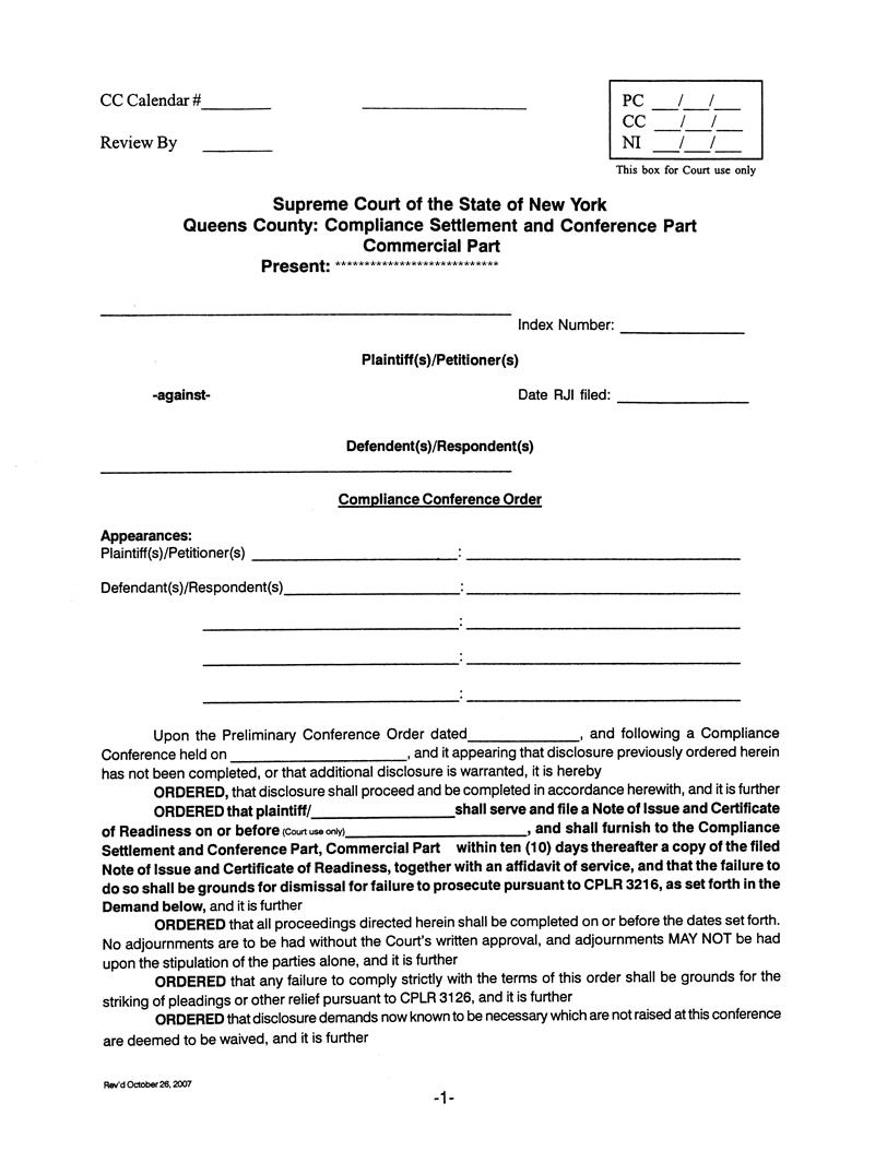 Compliance Settlement And Conference Part (Commercial) | Pdf Fpdf Docx | New York