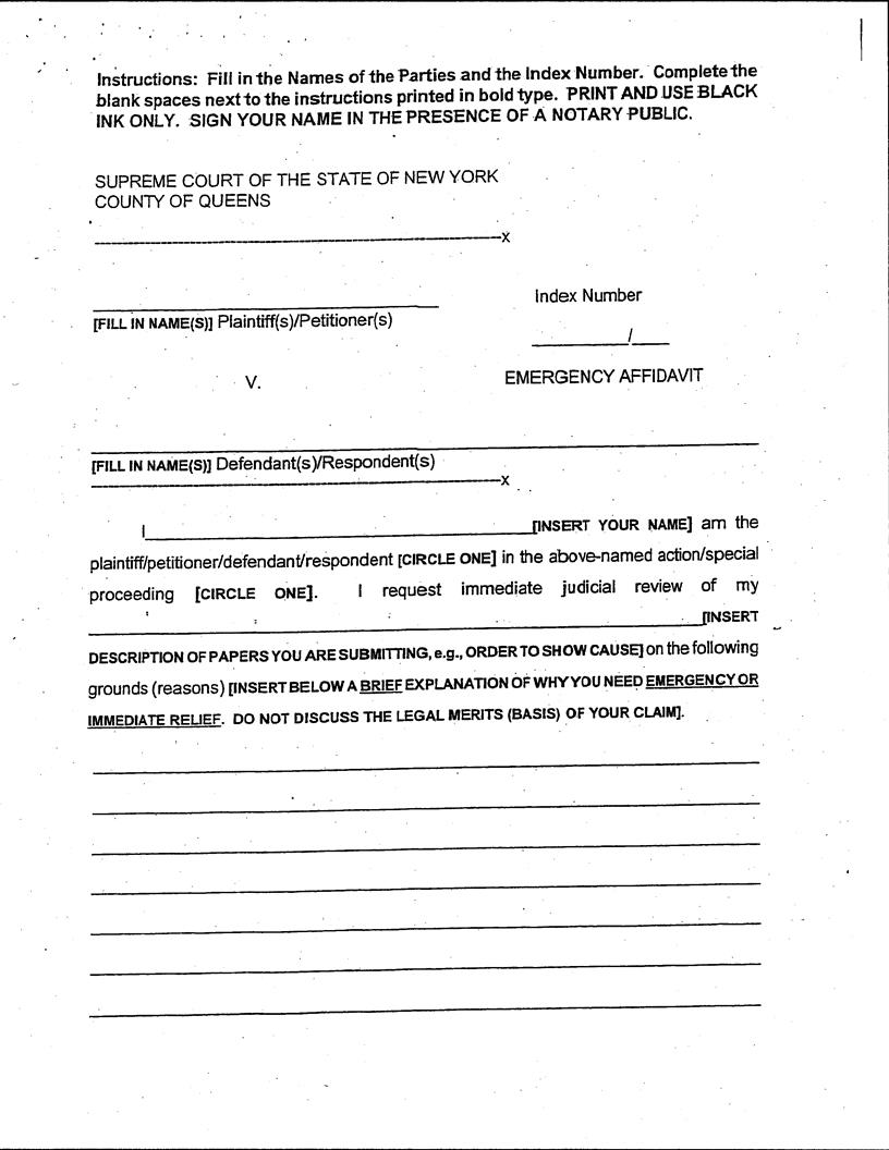 Emergency Affidavit | Pdf Fpdf Docx | New York