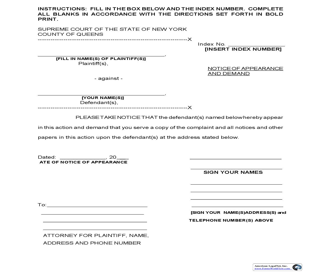 Notice Of Appearance And Demand | Pdf Fpdf Doc Docx | New York