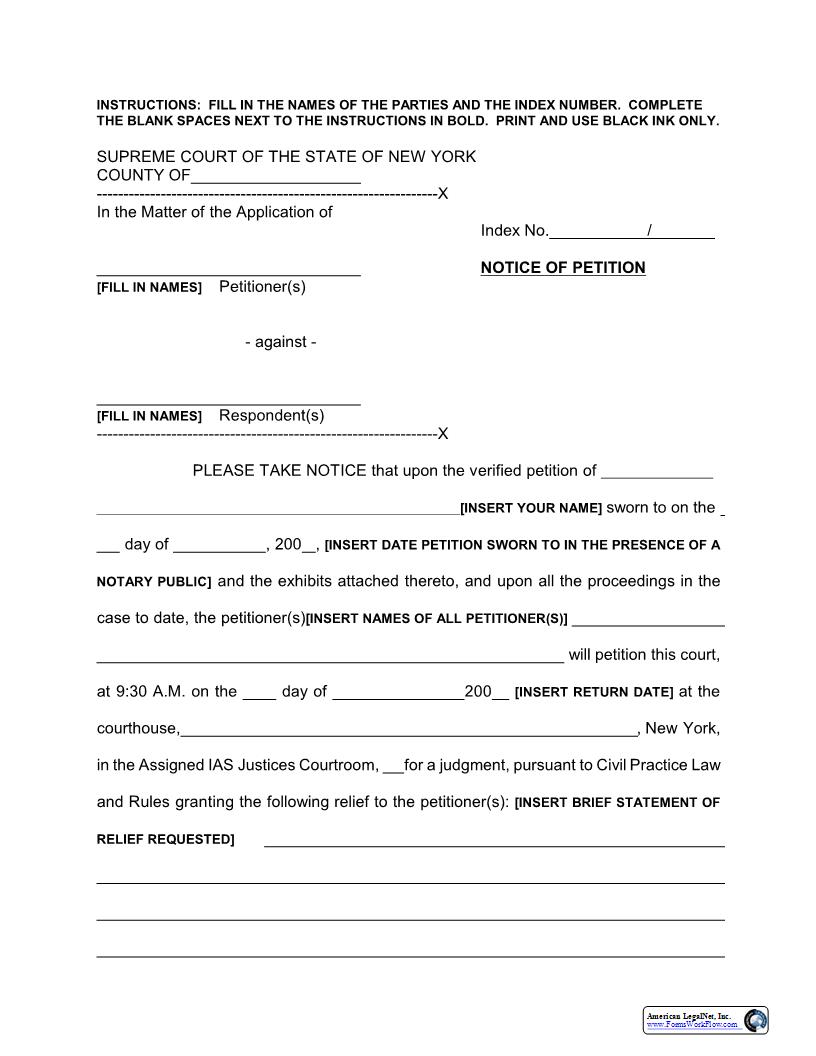 Notice Of Petition | Pdf Fpdf Docx | New York