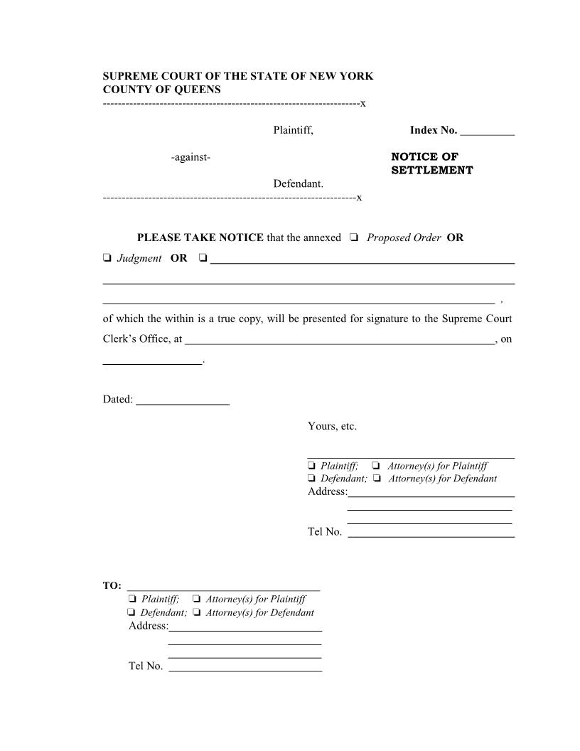 Notice Of Settlement | Pdf Fpdf Docx | New York