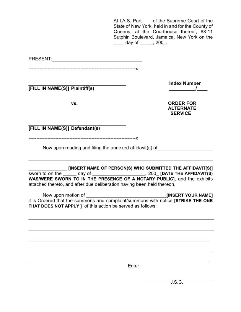 Order For Alternate Service | Pdf Fpdf Docx | New York