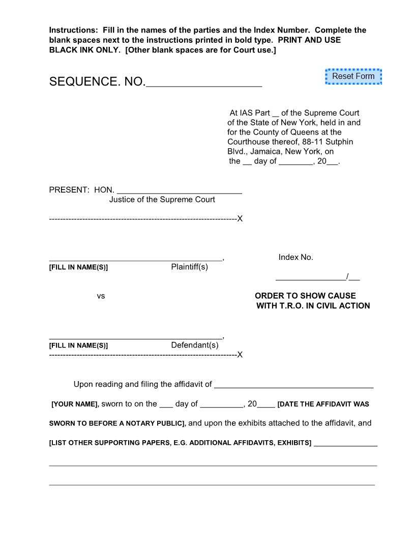 Order To Show Cause With T.R.O. In Civil Action | Pdf Fpdf Doc Docx | New York
