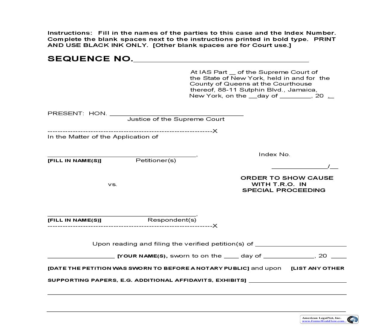 Order To Show Cause With T.R.O. Special Proceeding | Pdf Fpdf Doc Docx | New York