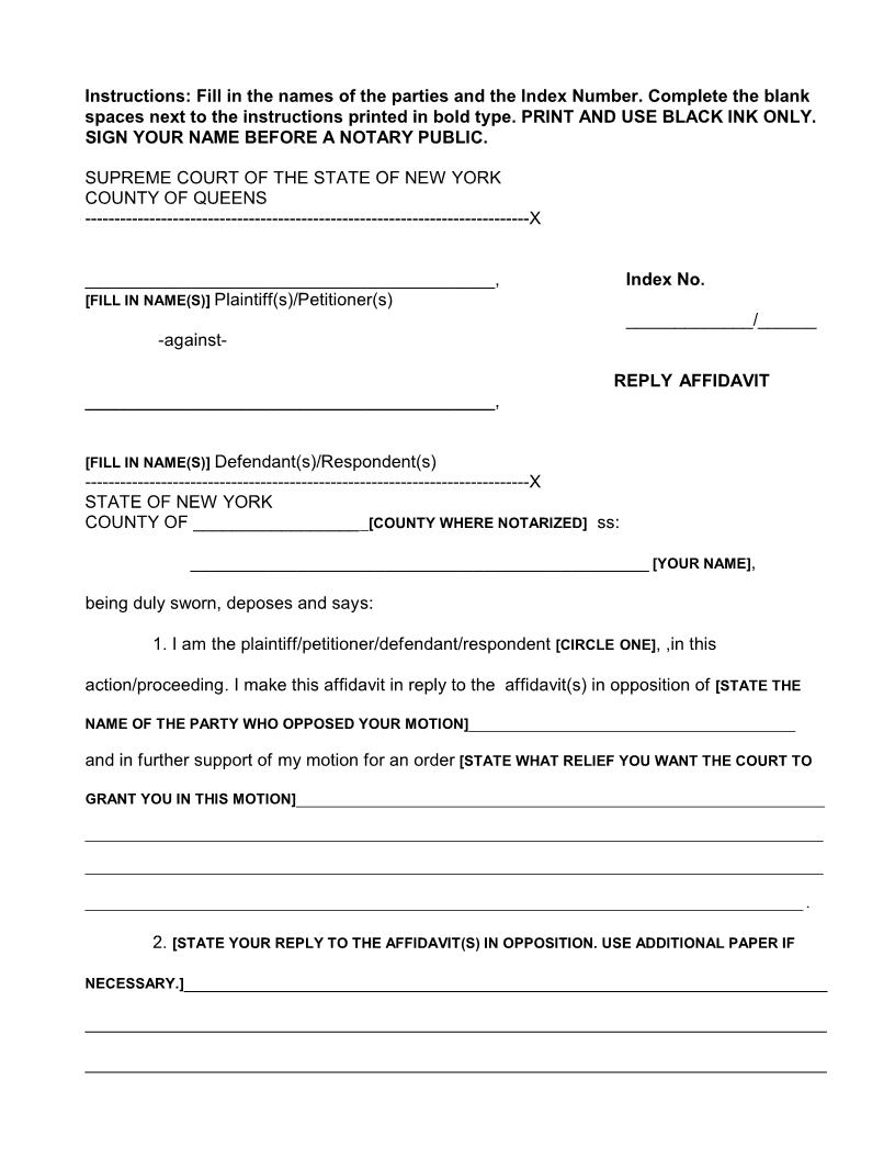 Reply Affidavit | Pdf Fpdf Doc Docx | New York