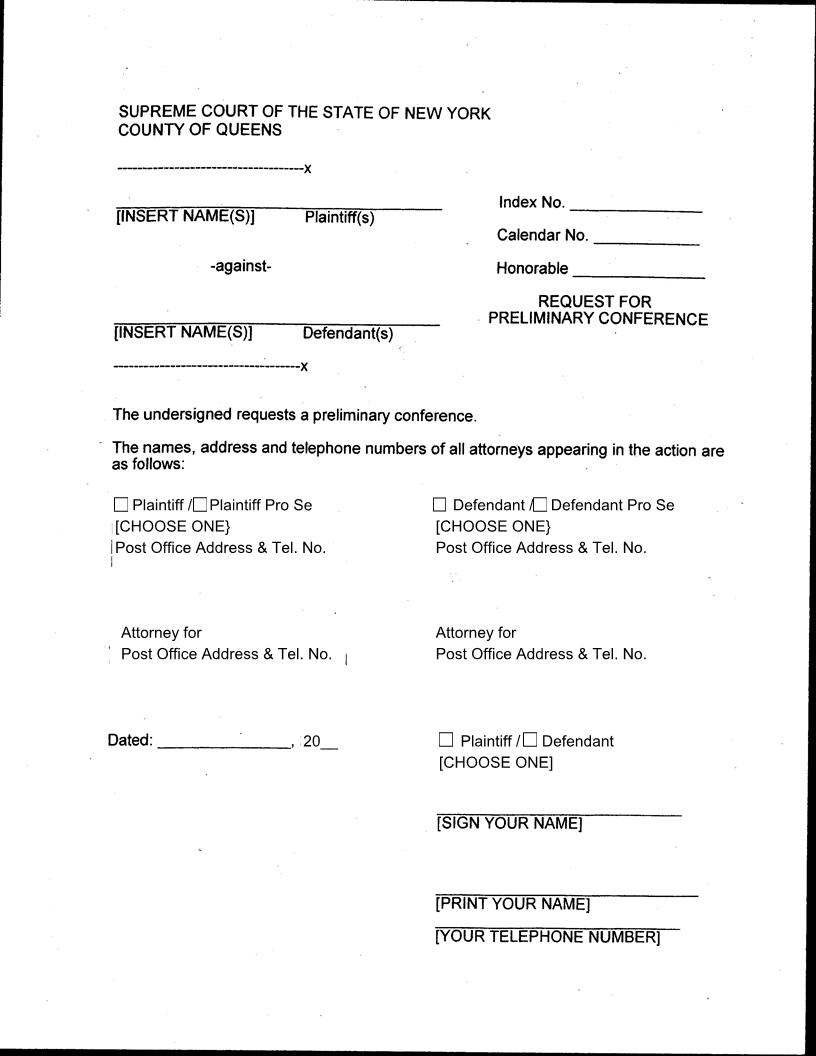 Request For Preliminary Conference | Pdf Fpdf Docx | New York