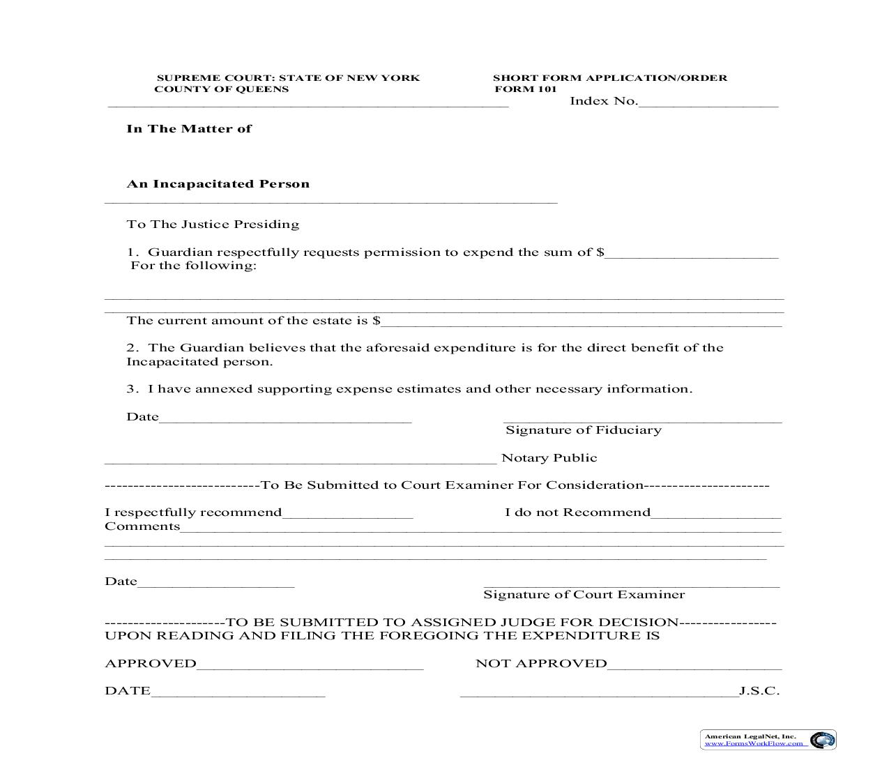 Short Form Application-Order (IP Guardianship) {101} | Pdf Fpdf Docx | New York