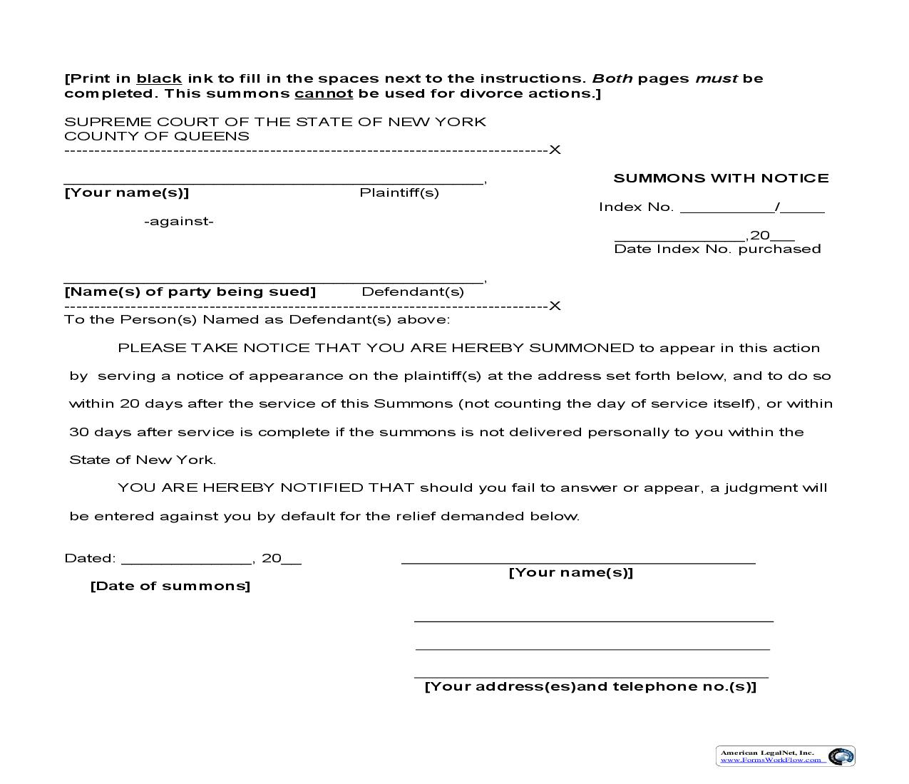 Summons With Notice | Pdf Fpdf Doc Docx | New York
