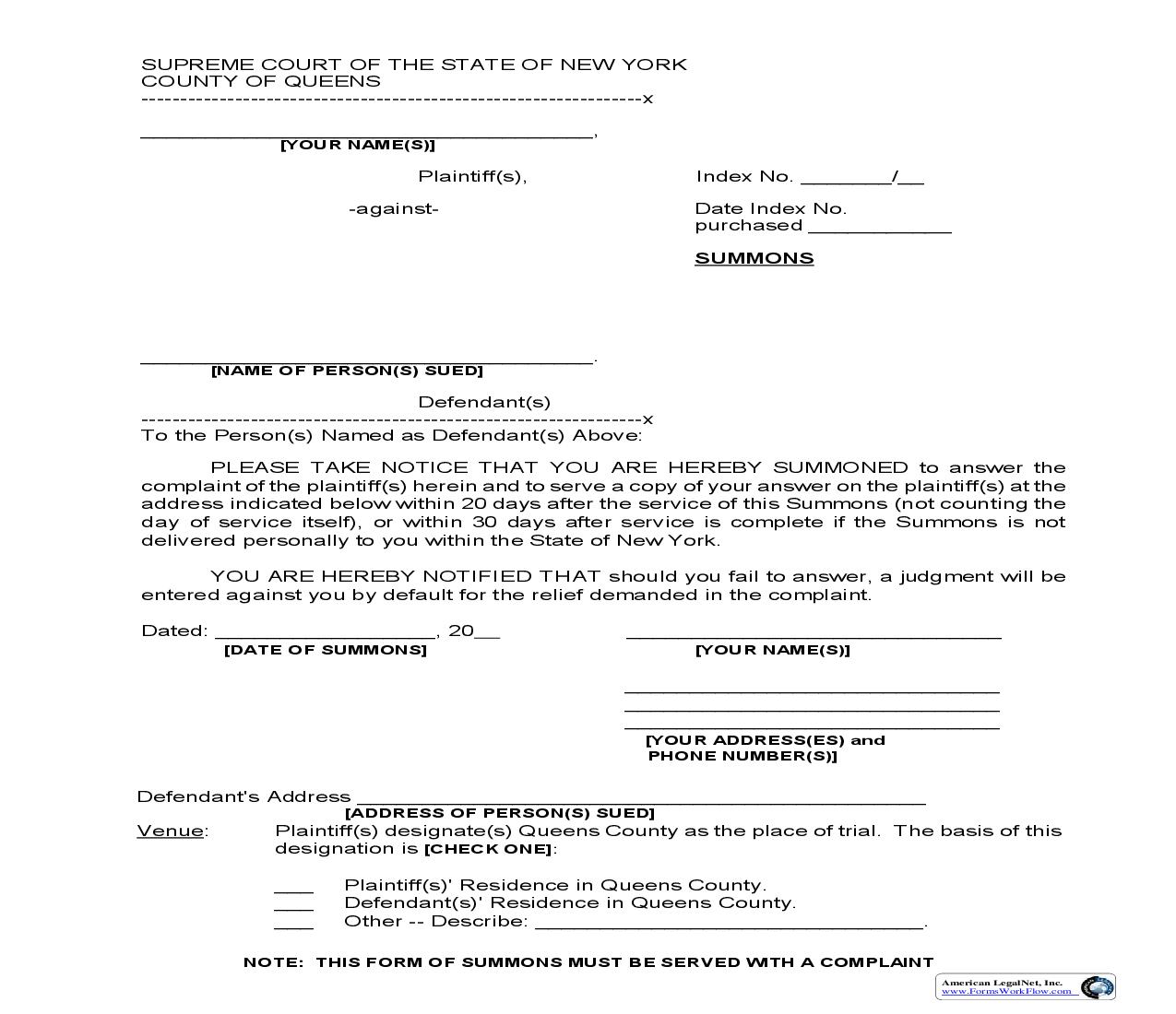 Summons | Pdf Fpdf Doc Docx | New York