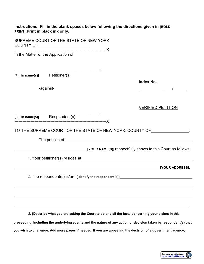Verified Petition | Pdf Fpdf Docx | New York